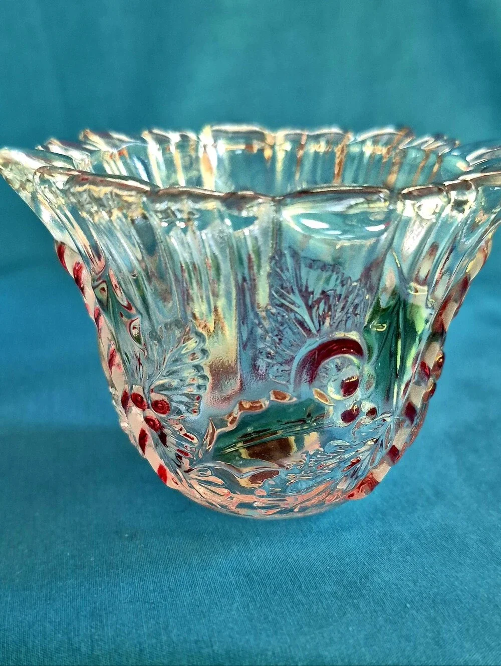 Mikasa Festive Wreath Chrisrmas Glass Votive Candle Holder